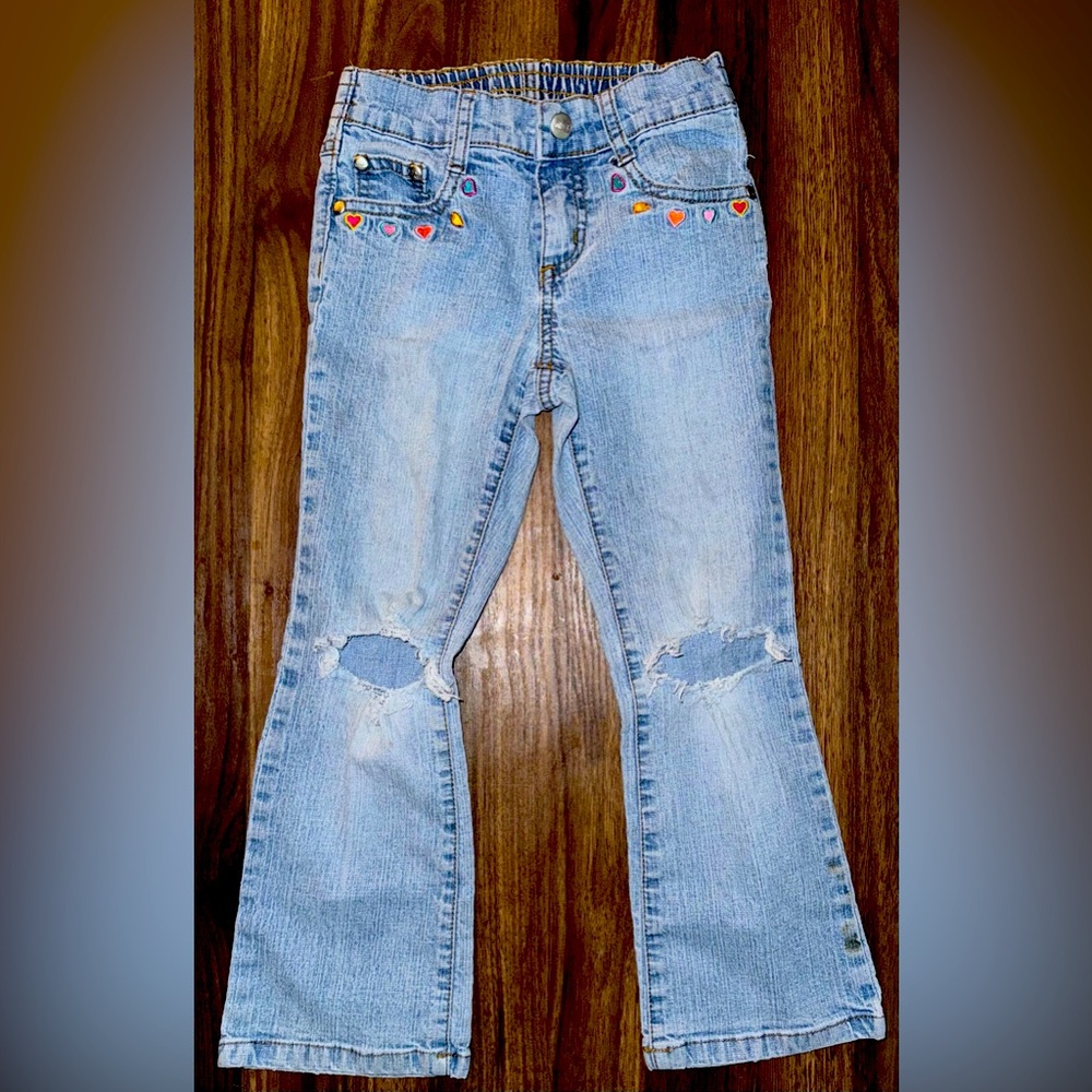 Vitamin Z Vintage Denim/Ramie Jeans 5T Embroidered Distressed EUC